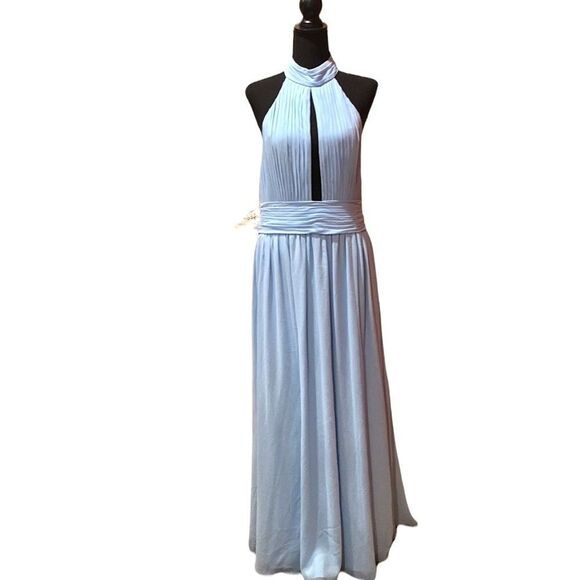 Fame and Partners Powder Blue Halter Ballgown with Split - Picture 2 of 13